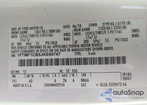 2018 Ford F-150 Xl from USA, damaged, VIN 1FTMF1CB5JKE60747